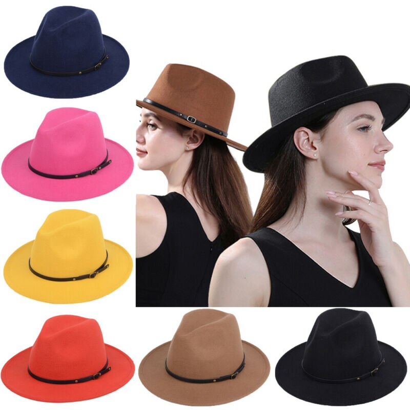 Sombreros Retro de fieltro de lana para hombre y mujer, sombrero de ala ancha de Jazz, Estilo Vintage
