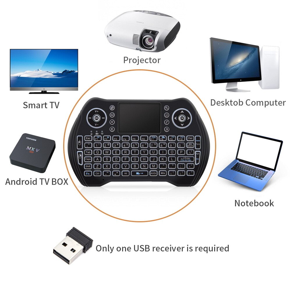 RGB Backlit Keyboard with Touchpad Rechargeable 2.4Ghz Wireless Fly Air Mouse Mini Smart Game Keypad for Computer Android TV Box