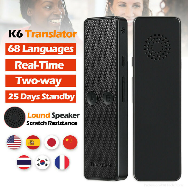 K6 Translator 68 Language Mini Smart Translator Instant Voice Real Time Translator Portable Wireless Bluetooth Travel Translator