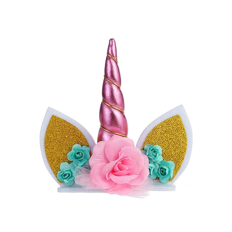 Décoration de gâteau en corne de licorne pour anniversaire, fournitures de décoration de gâteau pour fête prénatale, mariage: pink