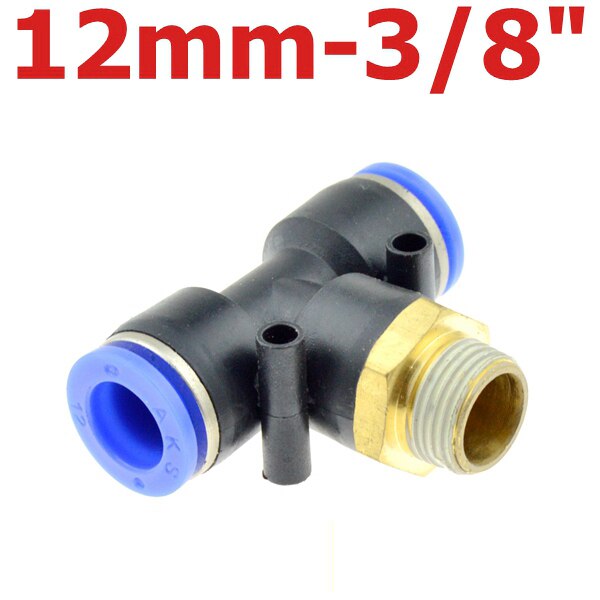 Air Connector Fitting T Shape Tee 6mm 8mm 10mm 12mm 4mm Hose Pipe to 1/8" 1/4" M5 3/8" 1/2" BSPT Male Thread Pneumatic Coupler: PB12-03