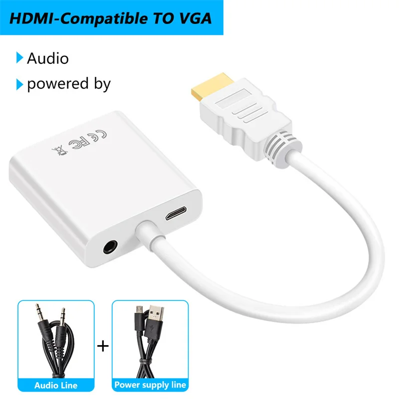 Kabel konwertera zgodny z HDMI na VGA 1080P Full HD Kabel adaptera konwersji HDMI-VGA do komputera PC Projektor HDTV Tablet Monitor: green