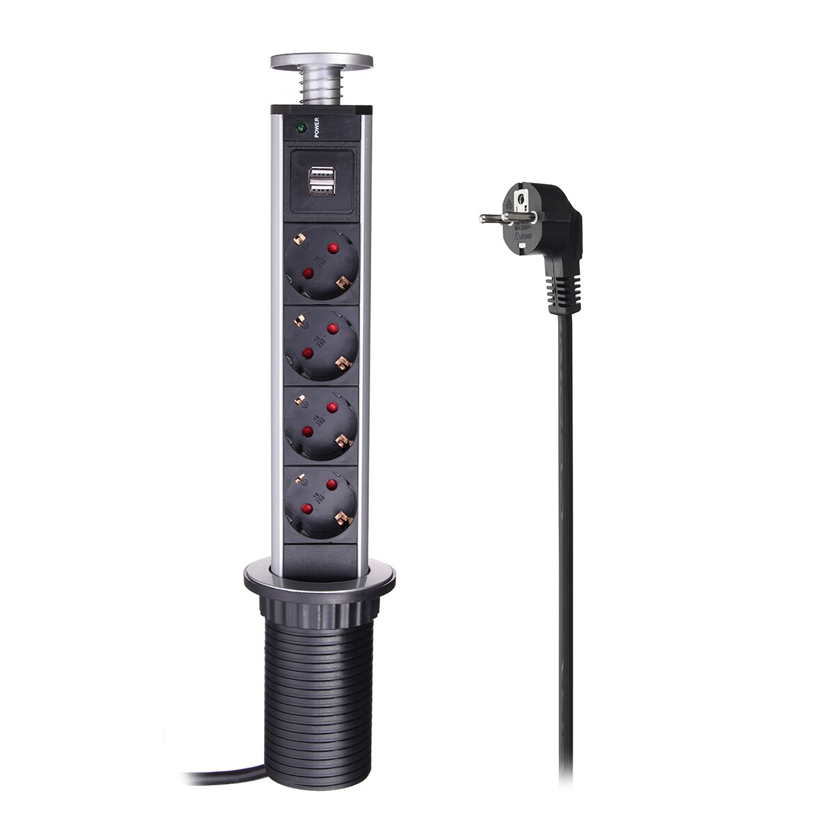 Eu Plug 3/4/5/6 Power Keuken Tafel Pull Up Stopcontact Desktop Sockets 1 Led + 2 lading Usb Aluminium Plank Zilver/Zwart