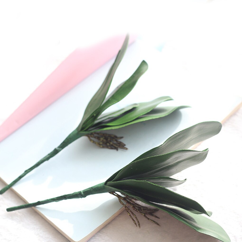 2pcs Artificial Orchid Phalaenopsis Leaves Potted Plant Leaf Home Office Decorative