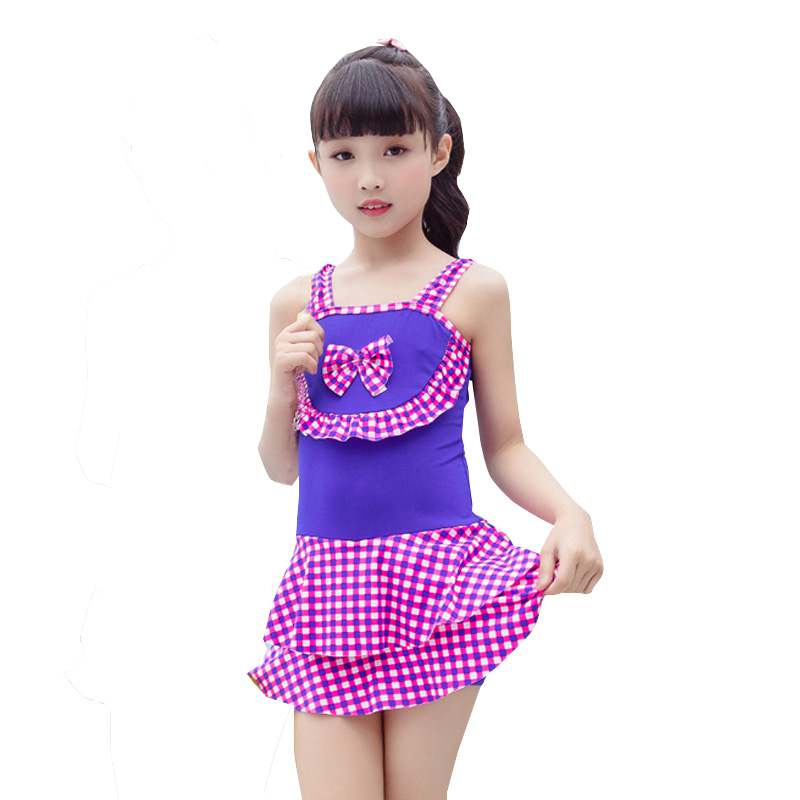 Children Girls Swimsuit Infant Toddler Girls One Piece Plaid Print Swimsuit With Bowknot Baby Girl Bathing Suit Swimwear
