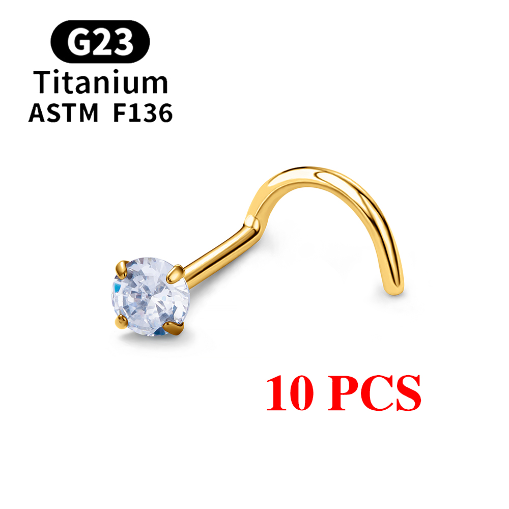 1/10 Uds ASTM F136 G23 Piercing de titanio para la nariz 20G tachuelas para la nariz en forma de L con circonita 2-3mm anillos para la nariz joyería para Piercing de la nariz: Verde / Con recubrimiento de titanio