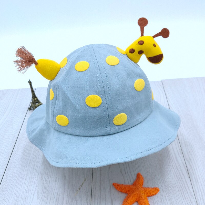 Children Sun Hat Lovely Giraffe Doll Decorate Hat for Boys Girls Spring Autumn Dot Solid Breathable Kids Toddler Fisherman Hat: Blue