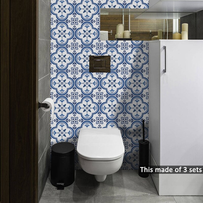 Tofok portugal blå mønster vinyl wallstickers selvklæbende gør-det-selv badeværelse køkken keramiske fliser gulvklistermærker boligindretning
