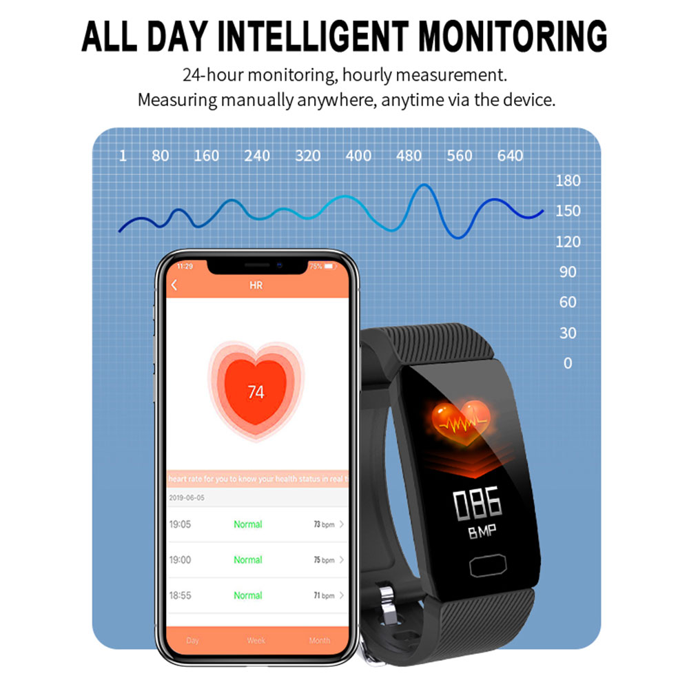 2022 Smart Band Blood Pressure Heart Rate Weather Display Monitor Fitness Tracker Bracelet Waterproof Men Women Kids Smart Watch