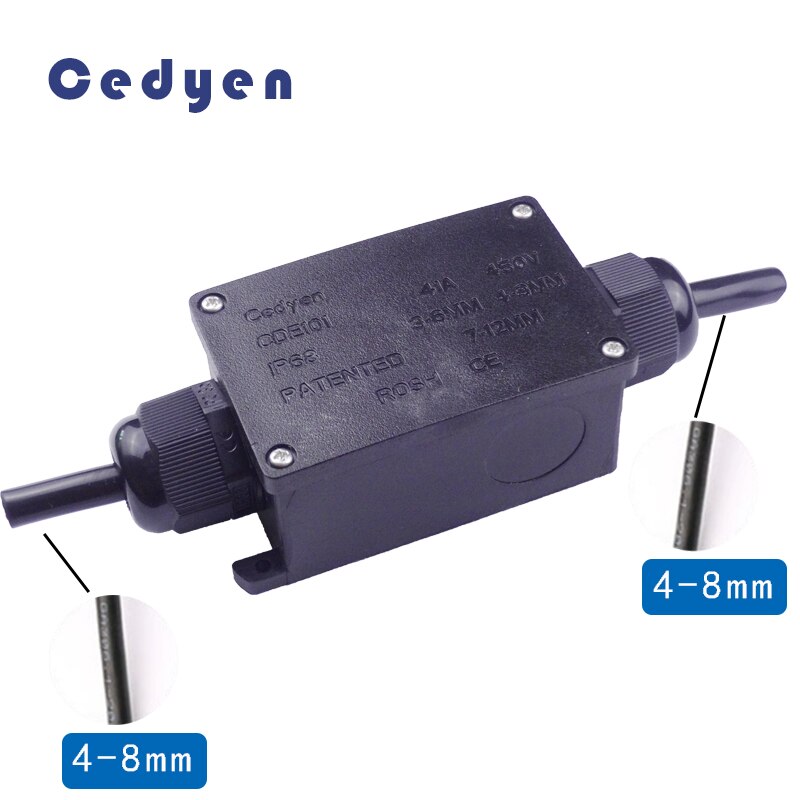 Outdoor Waterproof Junction Box Electrical Case Cable Wire Connector Two Ways IP68 Black Sealed Plastic Underwater with Terminal: 2P 4-8mm