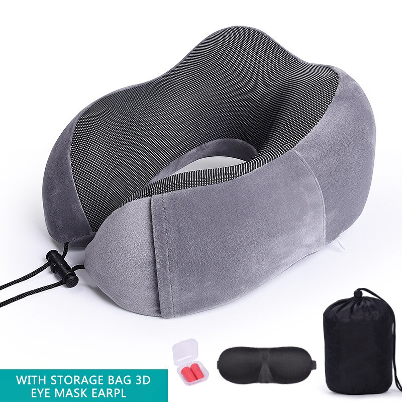 Car U Shaped Memory Foam Neck Pillows Soft Slow Rebound Space Travel Pillow Solid Neck Cervical Healthcare Bedding: Gray Set 2