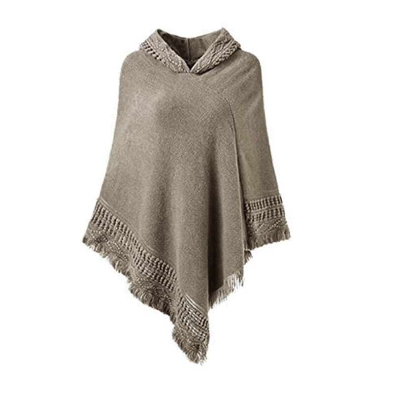 Femmes hiver tricot à capuche Poncho Cape Crochet frangé gland châle Wrap pull M89E