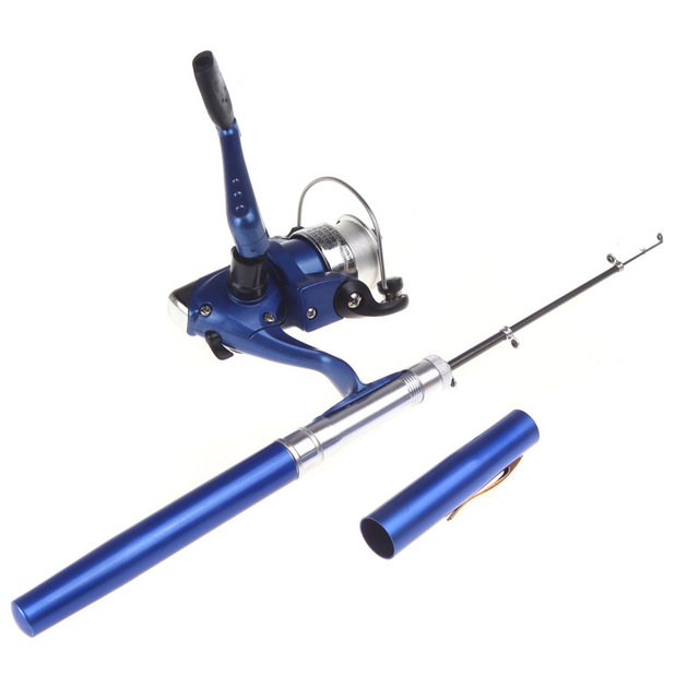 Mini Pen Appearance Fishing Rod Portable Rotating Wheel Fishing Rod 1 Piece Winter Outdoor Fishing Rod Fishing Accessories: Blue