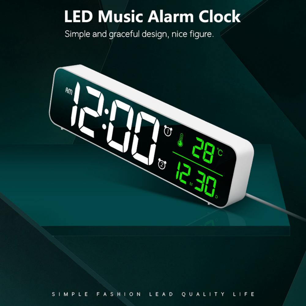 Reloj despertador Digital LED con pantalla grande, cronómetro luminoso de escritorio, pantalla de temperatura, con música