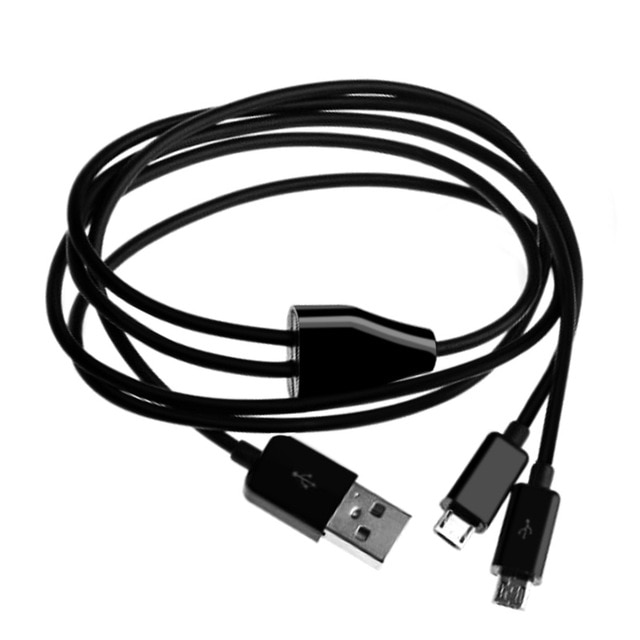 Fonken 2- in- 1 micro-usb-kabel, smartphone-oplader, dubbele usb-kabel voor oppo vivo android-telefoon, oplaadsnoer, mobiele telefoonaccessoires: Zwart