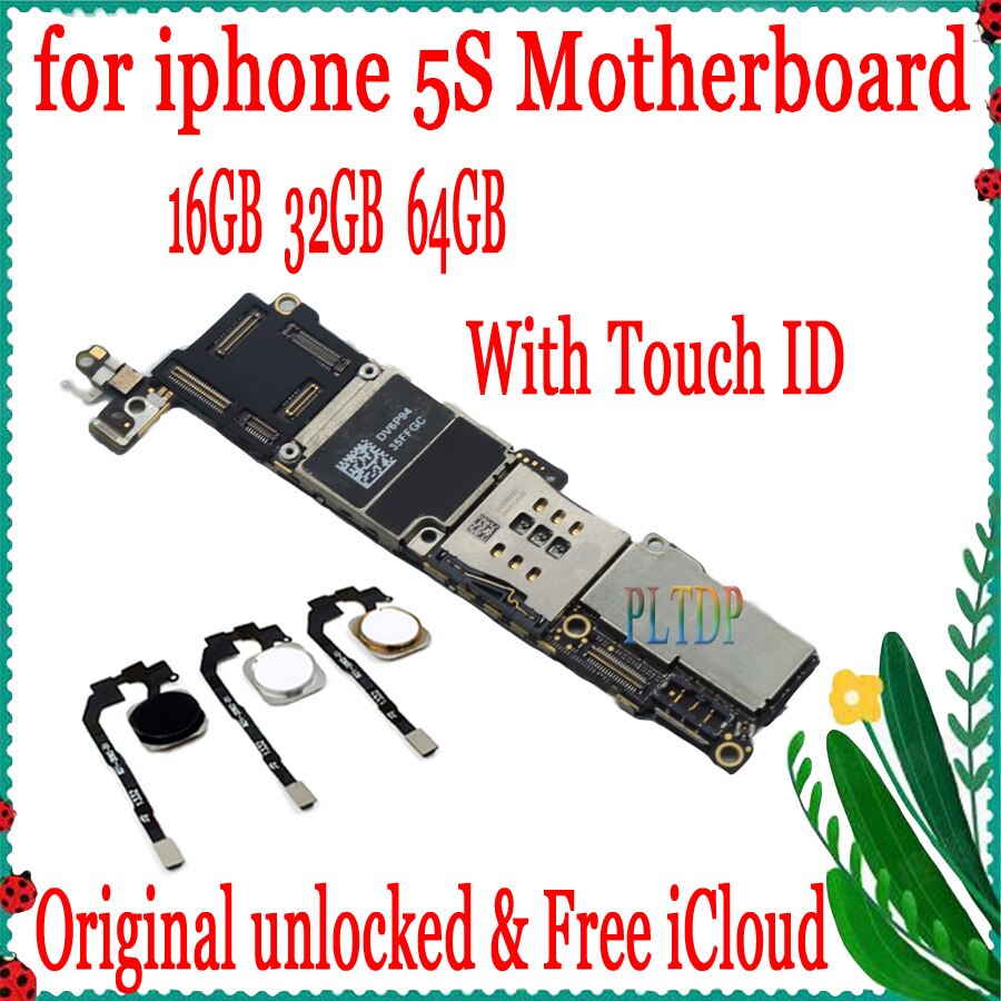 100% Original unlocked for iphone 5S Motherboard Without Touch ID/With Touch ID,16gb/32gb/64gb For iphone 5S Logic boards