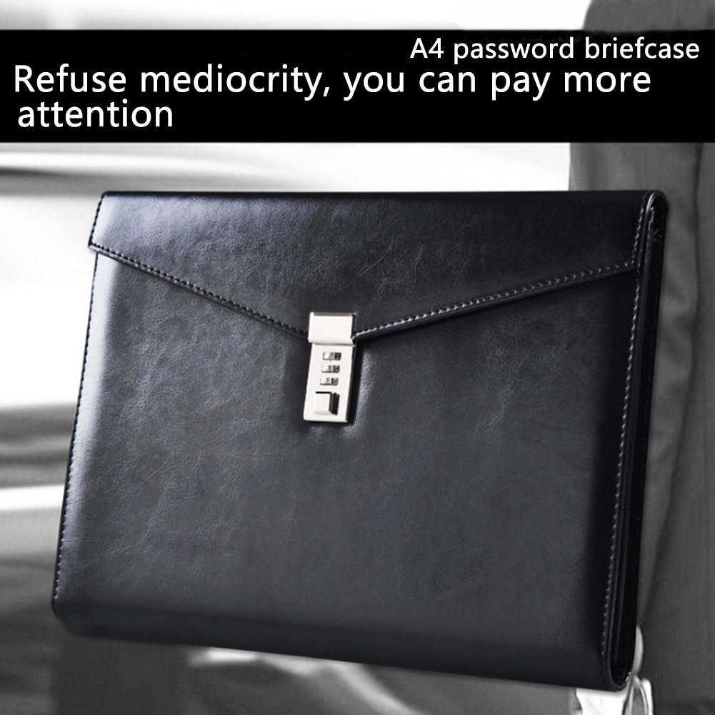 A4 Office PU Leather Cards Bag Document File Folder With Password Lock Pen Holder Portable Large Capacity Briefcase