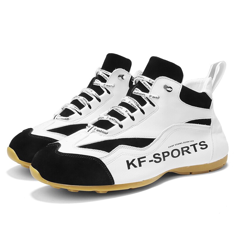 Efterår mænd høj top golfsko ko muskel anti-skrid sportssko mænd skjult hæl golfsko til mænd mærke gym sneakers dreng: Hvid / 8.5