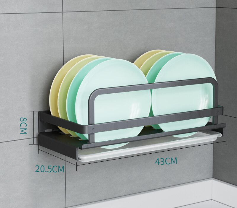 Aluminum Alloy Wall Mounted Kitchen Storage Rack Dish Drainer Plate Drying Pot Cover Cutlery Holder Pantry Oragnizer Accessories: Plate Rack
