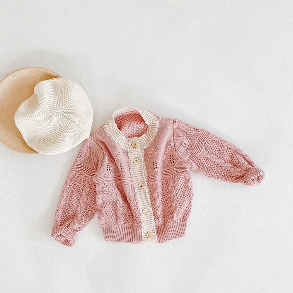 Suéter de Color liso para niñas, abrigo, Otoño Invierno , para niños pequeños, cárdigan de punto para bebés, suéter, prendas de vestir S11130: Pink / 9 meses