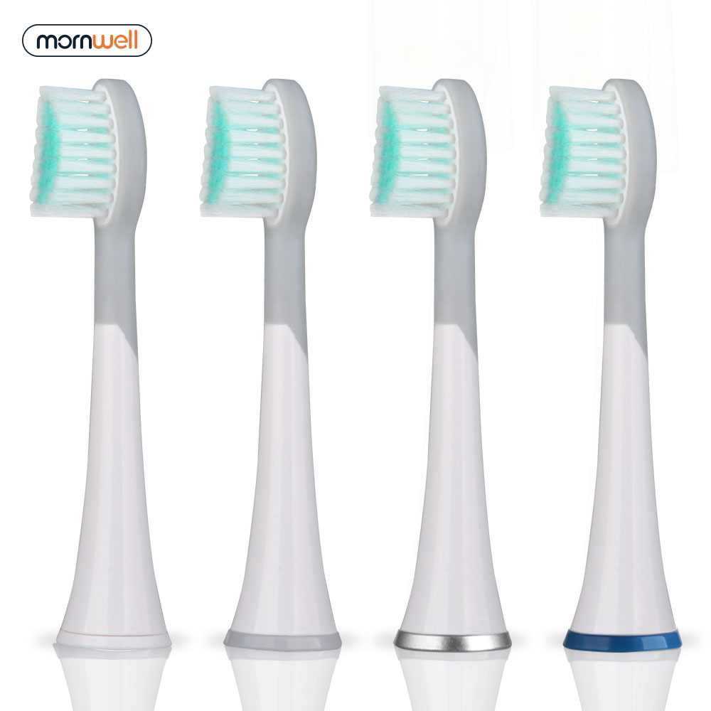 D901/D902 Mornwell 4pcs White Rubberied Replacement Toothbrush Heads with Caps for Mornwell D01/D02 Electric Toothbrush: WHITE