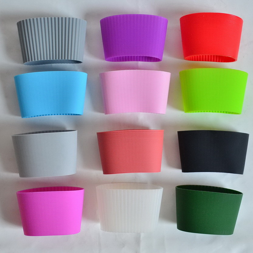 5 stks/partij 6 cm hoogte verticale rib siliconen mouwen voor mok, partij cup mouwen band, recyclebaar isolatie cup cover plumyl: randon color for 5pc