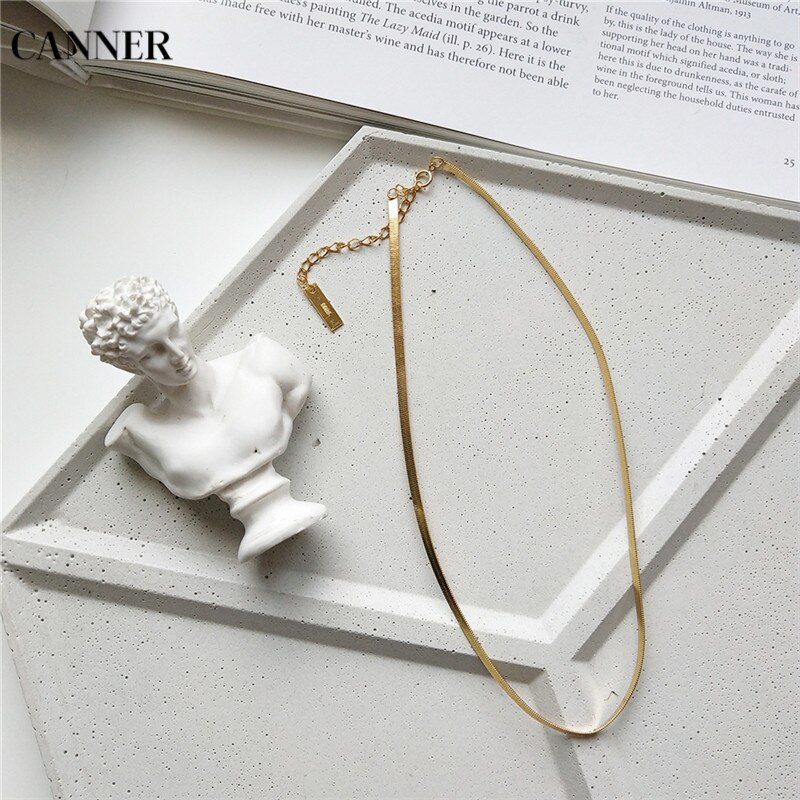 Eindoser 925 Sterling Silber Halskette Gold Farbe Flache Schlange Halsband Halskette Für Frauen Schmuck
