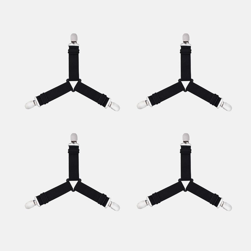 Adjustable Elastic Bed Sheet Clips Grippers Set Linen Fasteners Way Sides Suspenders Sheet Holders Mattress Strapsit Bedding: 4pcs-Black