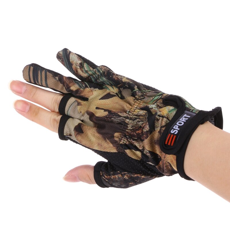 Fiskeri handsker 3 skåret finger slids udendørs sport anti slip åndbar camouflage