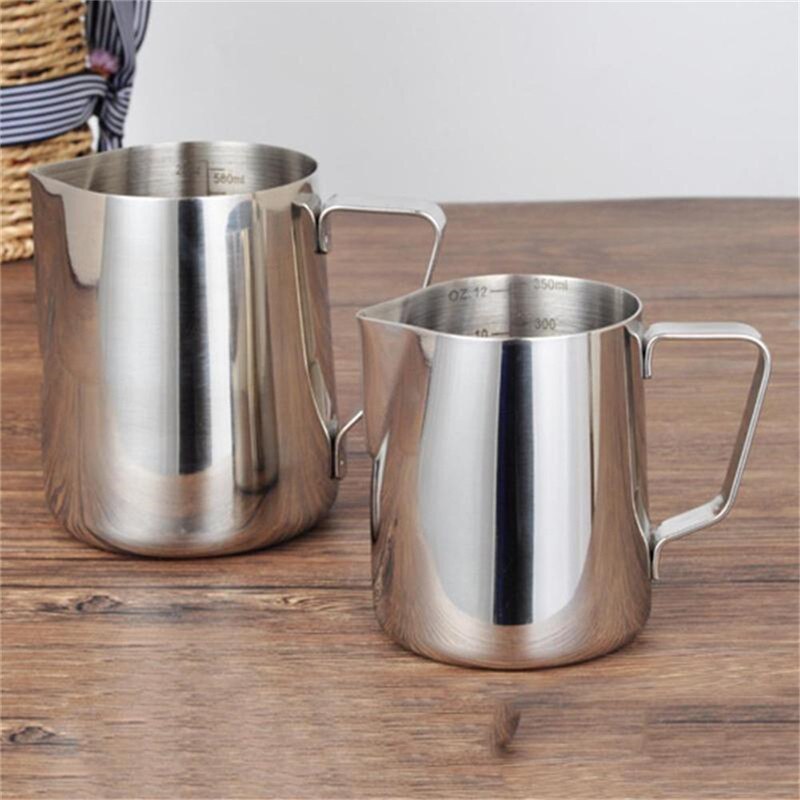 Stainless Steel Pull Cups Fancy Coffee Tip Mouth Scale Pull Flower Cylinders Covered Milk Foam Cups Coffee Accessories