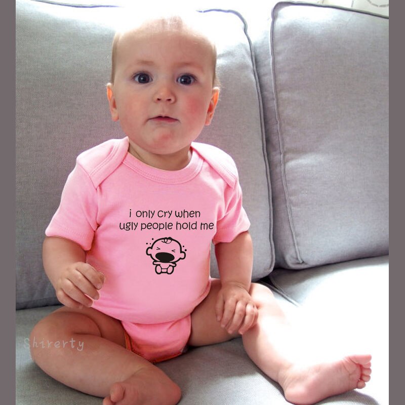 Body de algodón para bebé recién nacido solo lloro cuando la gente fea Me sujeta divertido niños niñas mono lindo estampado de letras bodies: Pink / 12 meses