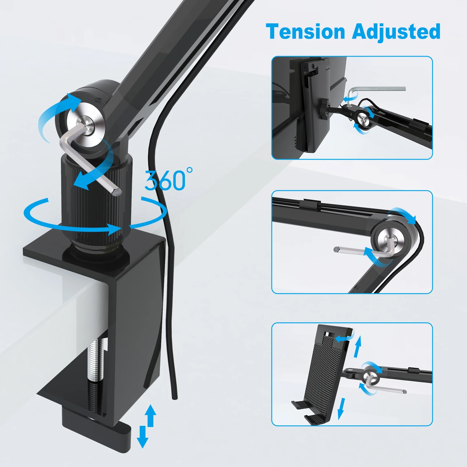 Adjustable Height Bimawen Tablet Stand for iPad Portable Monitor Desk Mount 15 6 16 Screen Aluminum Long Arm Rotating
