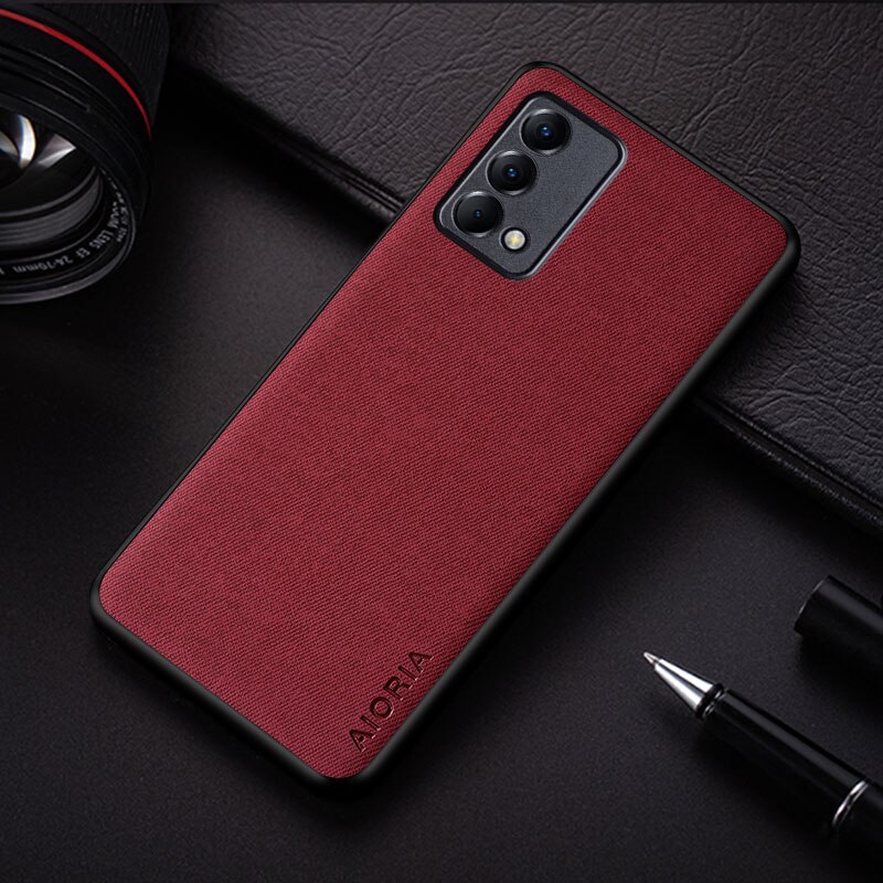 fallen für Realme GT Meister Auflage funda einfache einfarbig textil Leder stoßfest schutzhülle Zurück Abdeckung coque: rot
