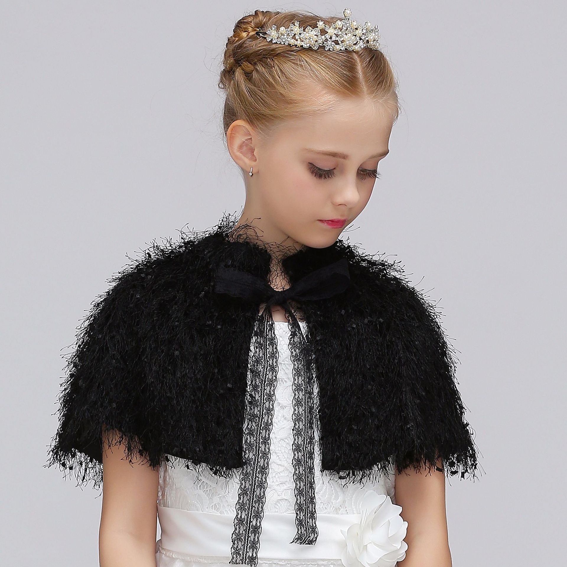 Chaqueta de Bolero para niña de boda para niño, capa para vestido de princesa, prendas de vestir, vestido de flores, abrigo de boda para dama de honor, abrigos y chales: Black