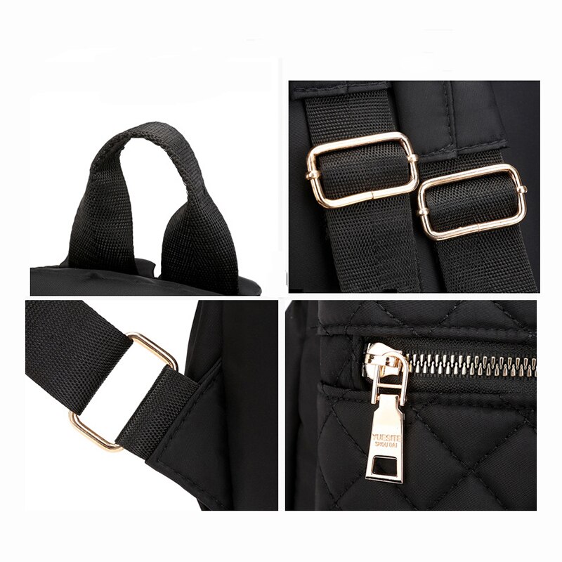 Décontracté en Nylon diamant treillis sac à dos femmes couleur unie grande poche grande capacité Daypack étanche voyage sac à bandoulière