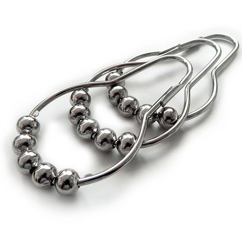 Anneaux de rideau de douche à crochets, rouleau résistant à la rouille, accessoires en boule de Satin poli, crochets en fer Nickel