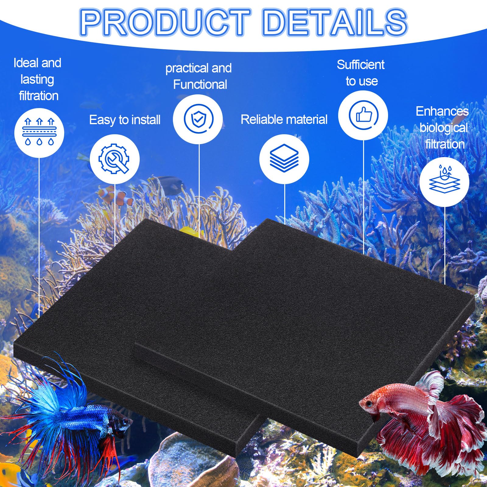 50 PPI Aquarium Filter Sponge Open Cell Foam Sheet Bio Sponge Filter Media Pad HMF Fish Tank Sump Divider Cut-to-Size Foam
