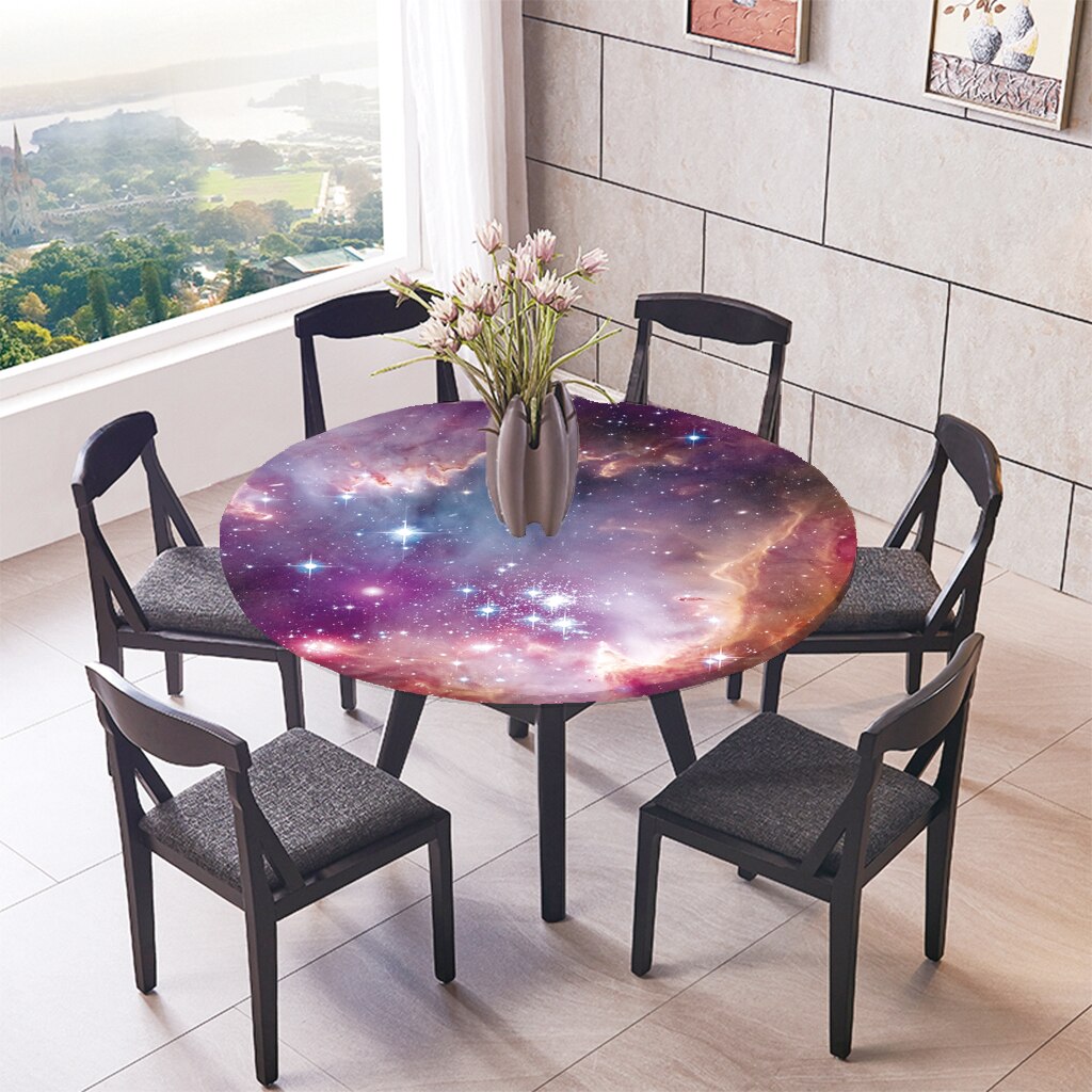 Round Vinyl Tablecloth Elastic Edge Flannel Backed Table Cover (Multi-Types, Small Round Fits Table up 59''-47''Diameter): Starry Sky A 1.2m