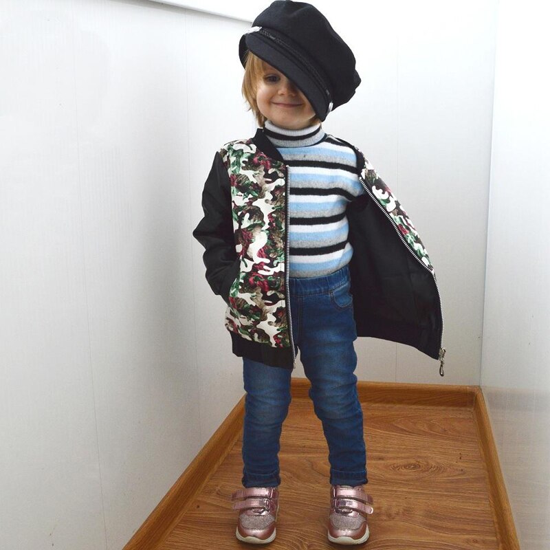 Filles cuir manteau enfants veste en cuir synthétique polyuréthane 3-9 ans fille col rond imprimé fleurs camouflage artificiel enfants outwear