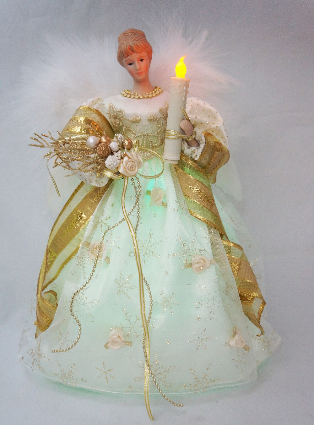Cosette Christmas Light Angel Tree Topper Porcelain Doll Timed Ornament 12 Inches (30 CM height)