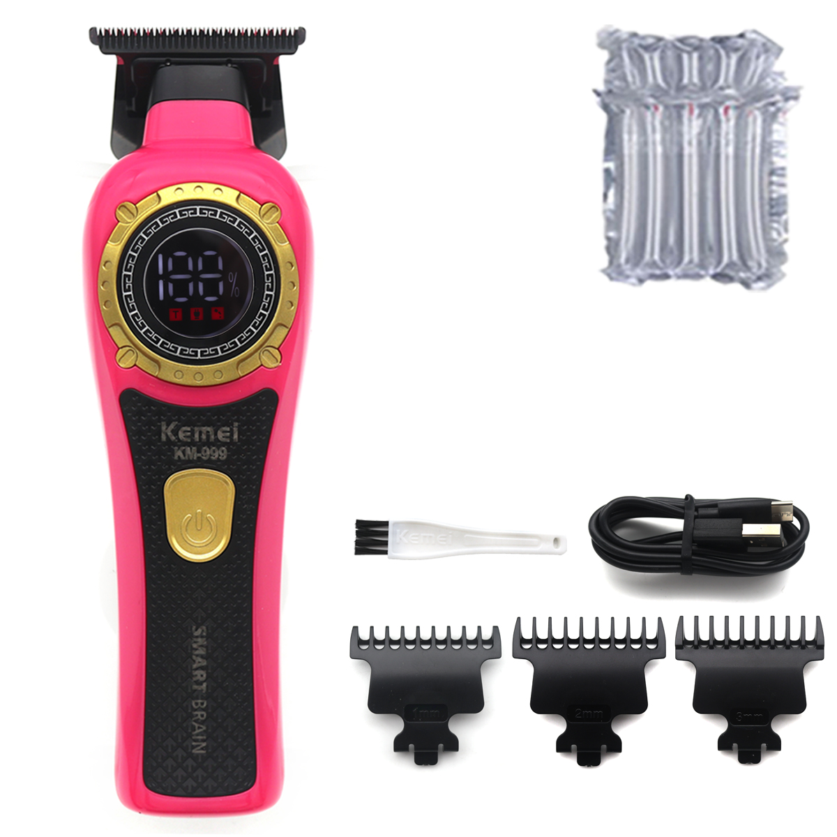 Kemei KM-999 Hair Trimmer for Men DLC T-Blade Zero Gapped LED Display Cordless USB Hair Clipper Finishing Machine: Yellow