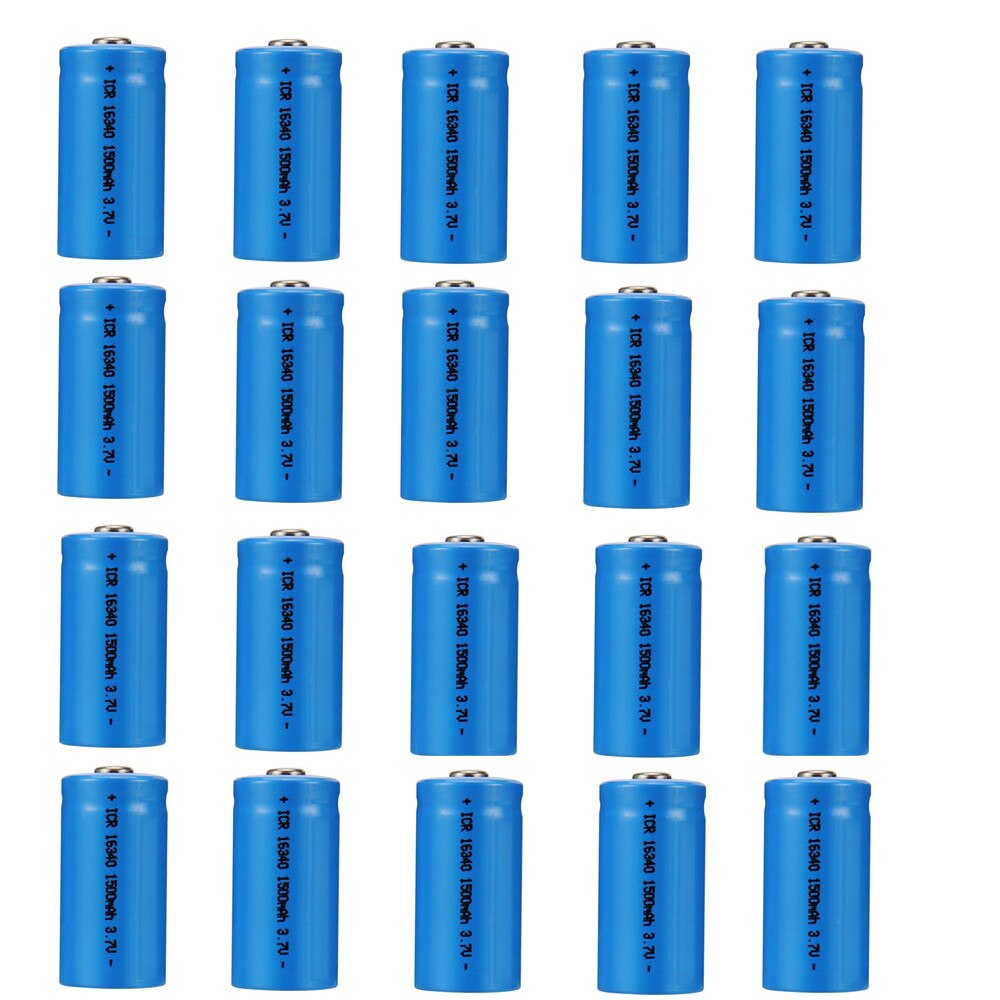 20Pcs 1500mAh Rechargeable 3.7V Li-ion 16340 Batteries CR123A Battery LED Flashlight Travel Wall Charger For 16340 CR123A: 20battery