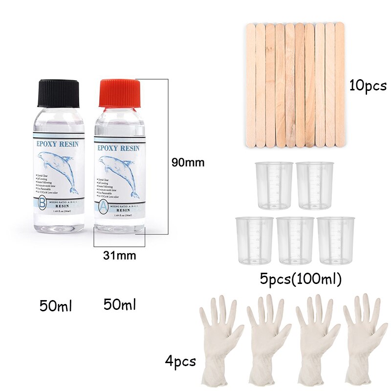 Pegamento de cristal epoxi para fabricación de joyas, pegante con molde de silicona altamente adhesivo, resina AB 1:1, contenido de 100g/200g/400g/500g/1000g: 100g set