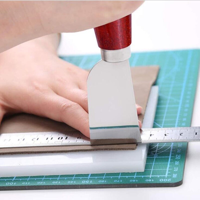 DIY Leathercraft Tool Wooden Handle Stainless Steel Leather Cutting Knife Leather Shovel Knife For Leather Working