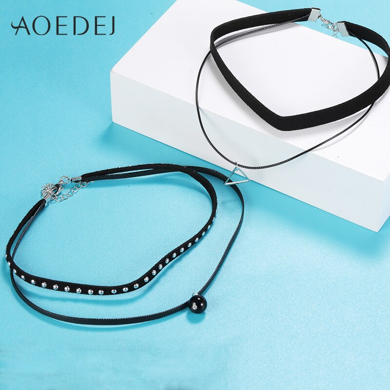 Aoedej 4 Stks/set Gothic Punk Stijl Tattoo Kant Choker Ketting Sieraden Voor Vrouwen Zwarte Choker Kraag Ketting