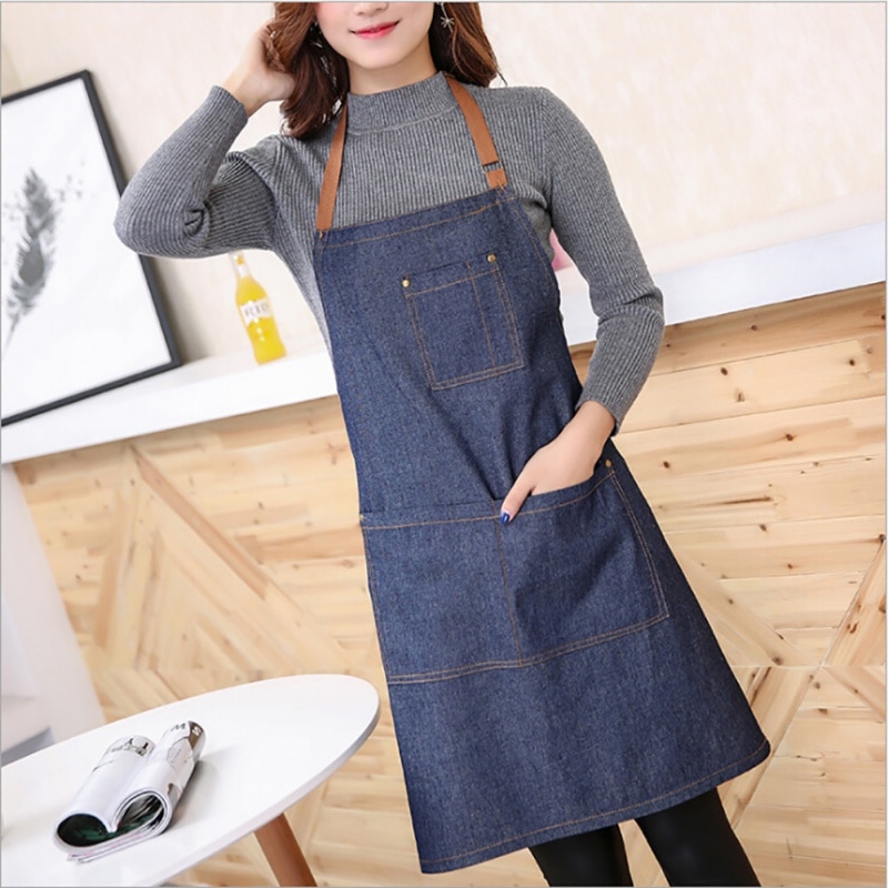 Denim Avental Antifouling Avental Unisex Adulto Aventais para Mulher Homens Simples Senhora Restaurante Cozinha que Cozinha o Avental de Cozimento Barista