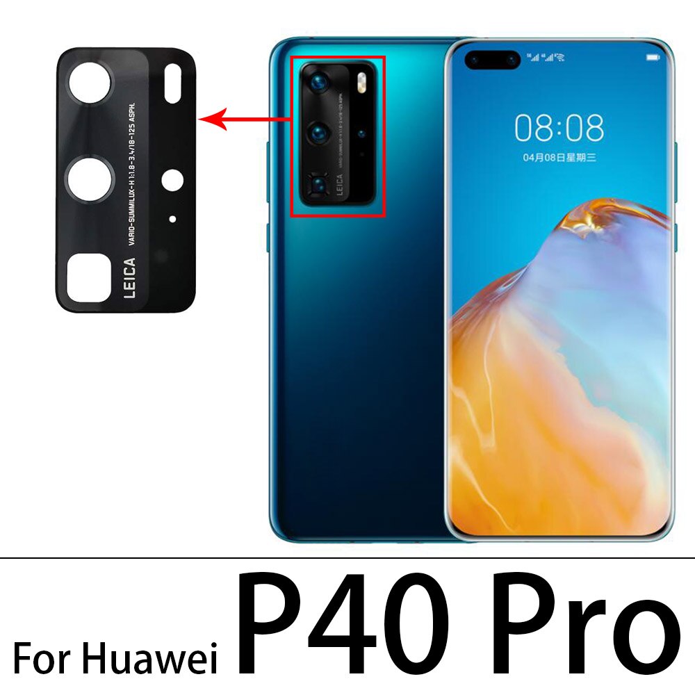 Originele Achteruitrijcamera Glas Lens Voor Huawei P20 P30 P40 Lite E P40 Pro P40 Lite 5G Glas Lens camera Met Lijm Vervanging Tool: P40 Pro Black