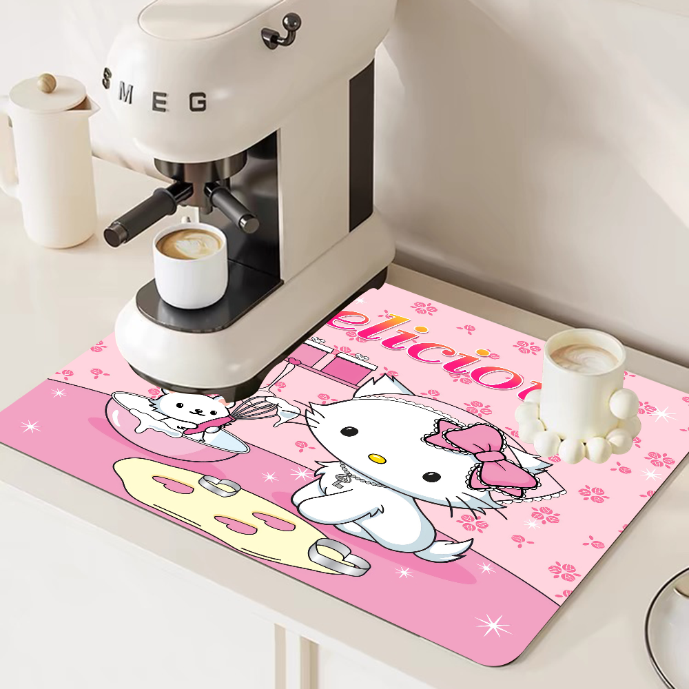 Hello Kitty Printed Dish Drying Mat Super Absorbent Coffee Drain Pad Tableware Quick Dry Rug Kitchen Dinnerware Placemat