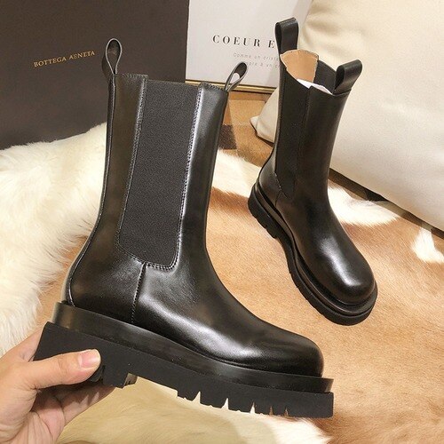 Höst vinter höga damstövlar martin boots tjock muffinbotten ökad vattentät lång tub chelsea boots  d1444: Enkla skor / 37