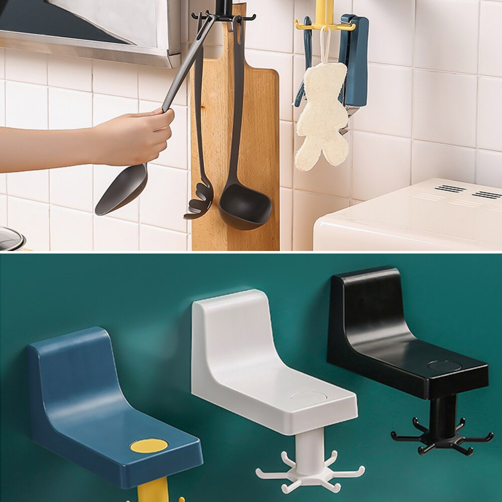 Retractable Rotating Hook Kitchen Accesorios Storage Bathroom Organizar Storage Rack Rotated Holder Wall Mounted Hanging Hook